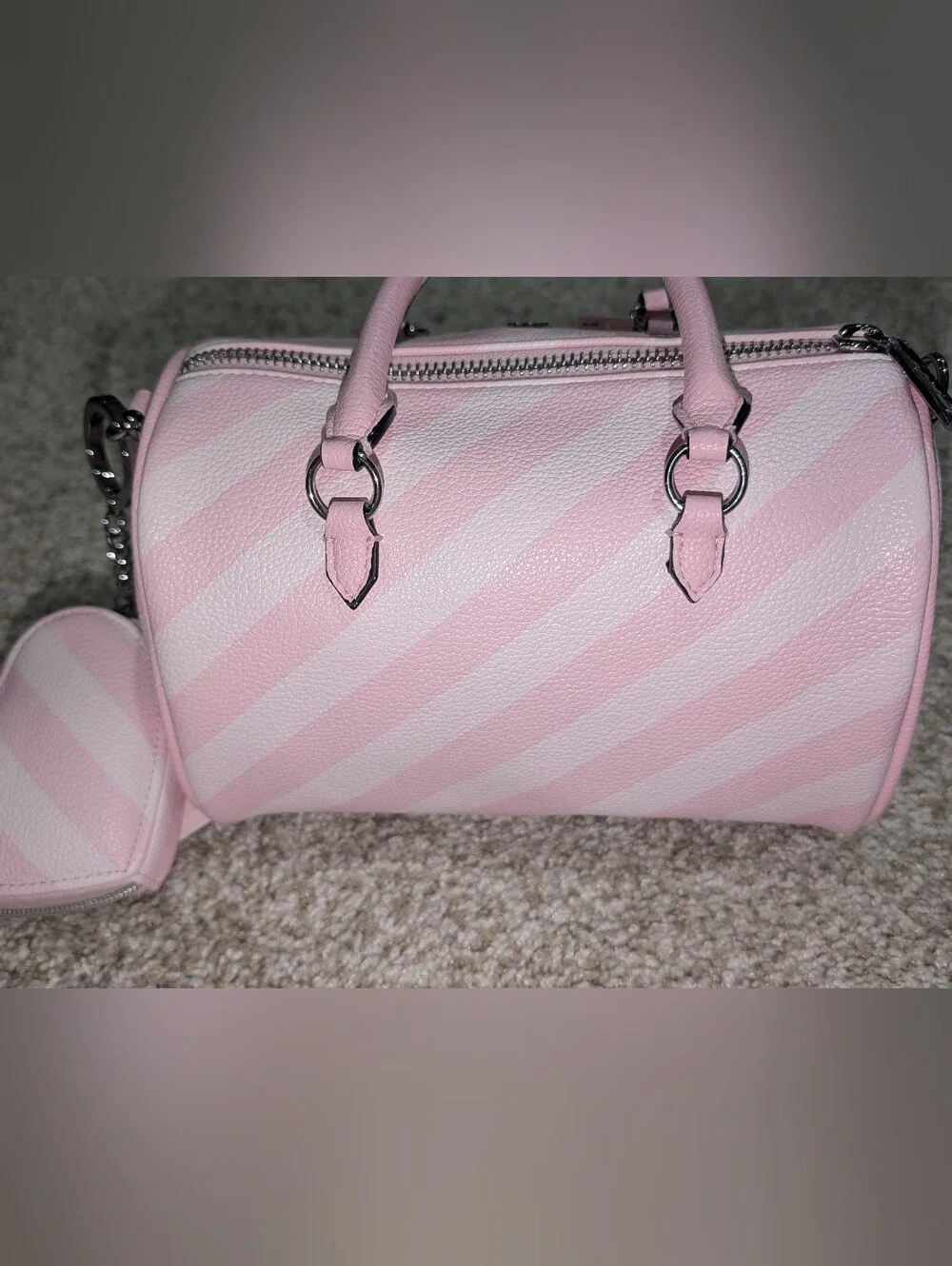 Pink Striped Dome Satchel Handbag - Women's Pink Bag
